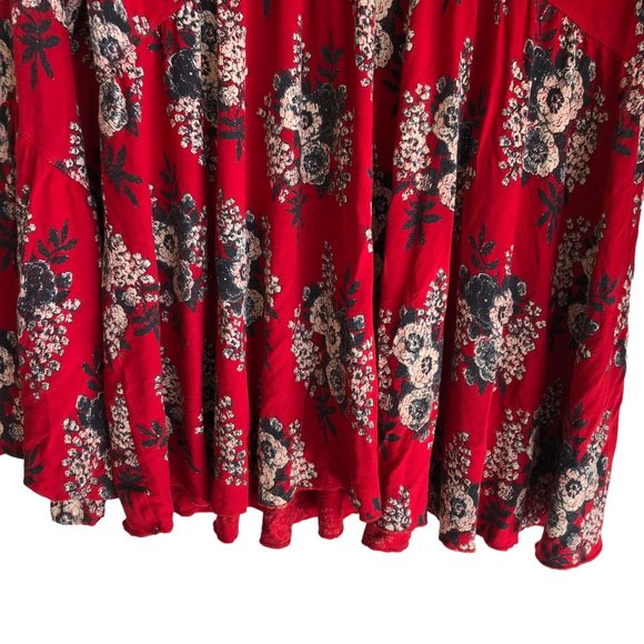Free People Women's Blouse Size L Floral Red Bohemian Bell Sleeve Stretch - Picture 7 of 9